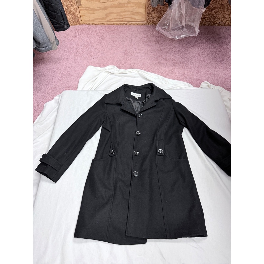 Liz Claiborne Black Wool Blend Pea Coat Mid Length Button Front Womens XL